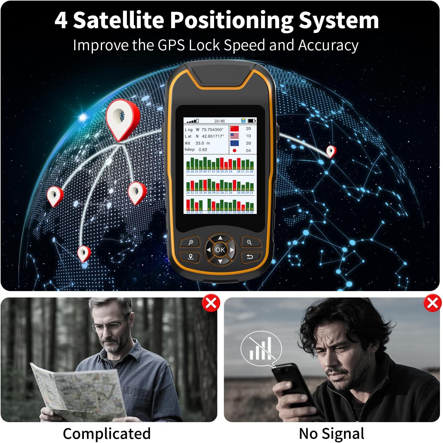 A8 Handheld GPS for Hiking, Rugged and Waterproof Handheld GPS Navigator, 3.2" Sunlight Readable Screen, Compact Satellite Handheld GPS with USA Base Map, Multi-GNSS Support, Extra Battery Life - Image 6