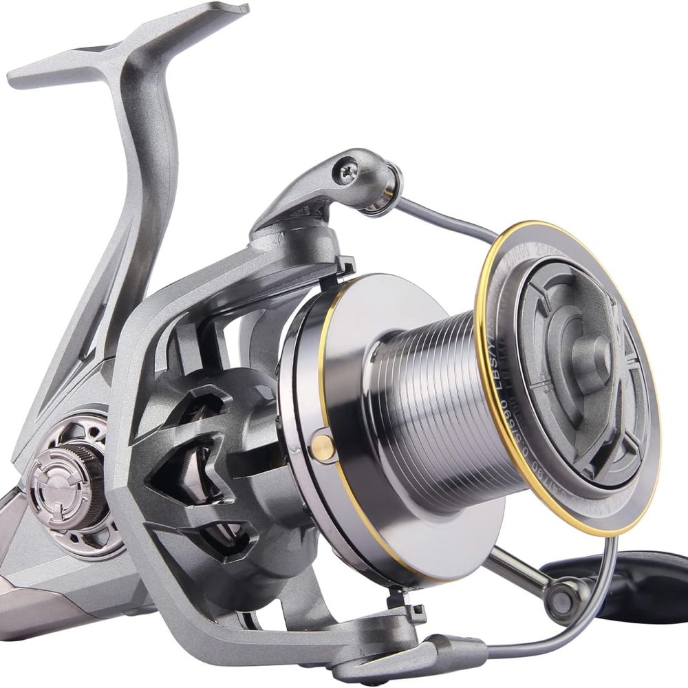 HAUT TON Spinning Reel 8000/9000/10000/12000/14000,6+1BB Metal Surf Fishing Reels,4.8:1 Gear Ratio 55lbs Drag Heavy Long Casting Inshore Saltwater Monster Fish