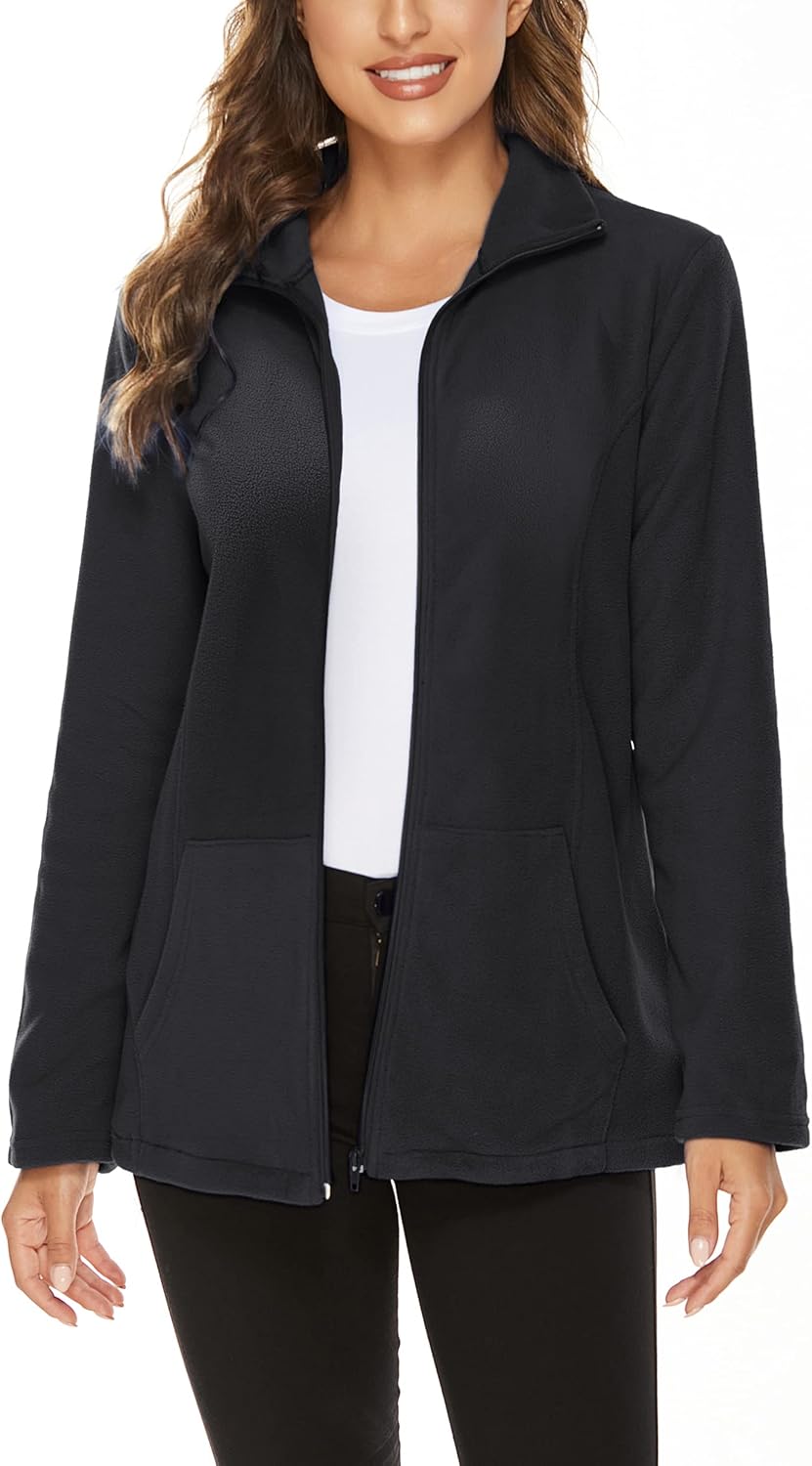 Women's Outdoor Full-Zip Thermal Fleece Jacket with Pockets - Image 2