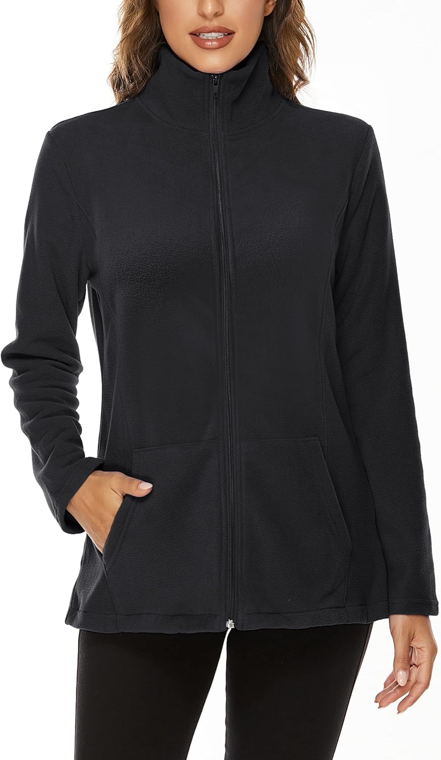 Women's Outdoor Full-Zip Thermal Fleece Jacket with Pockets - Image 3